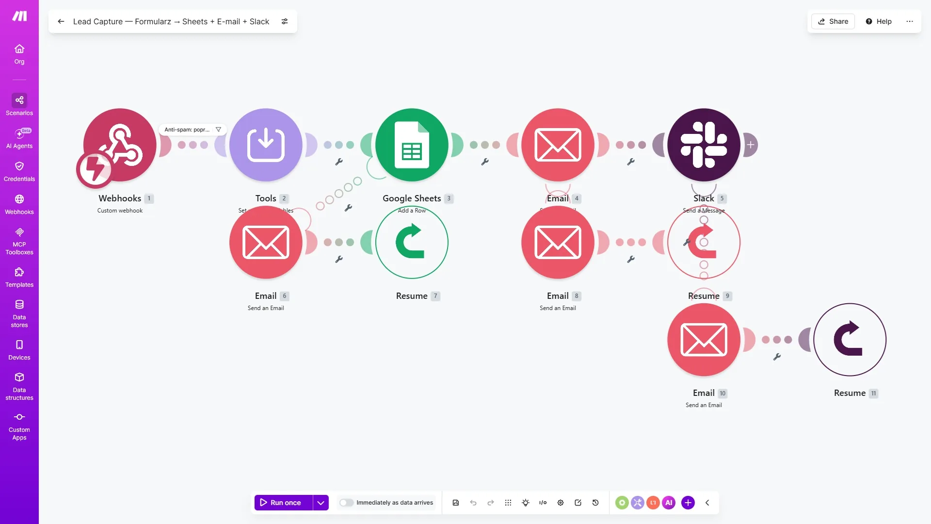 Automatyzacja przechwytywania leadów — scenariusz w Make.com